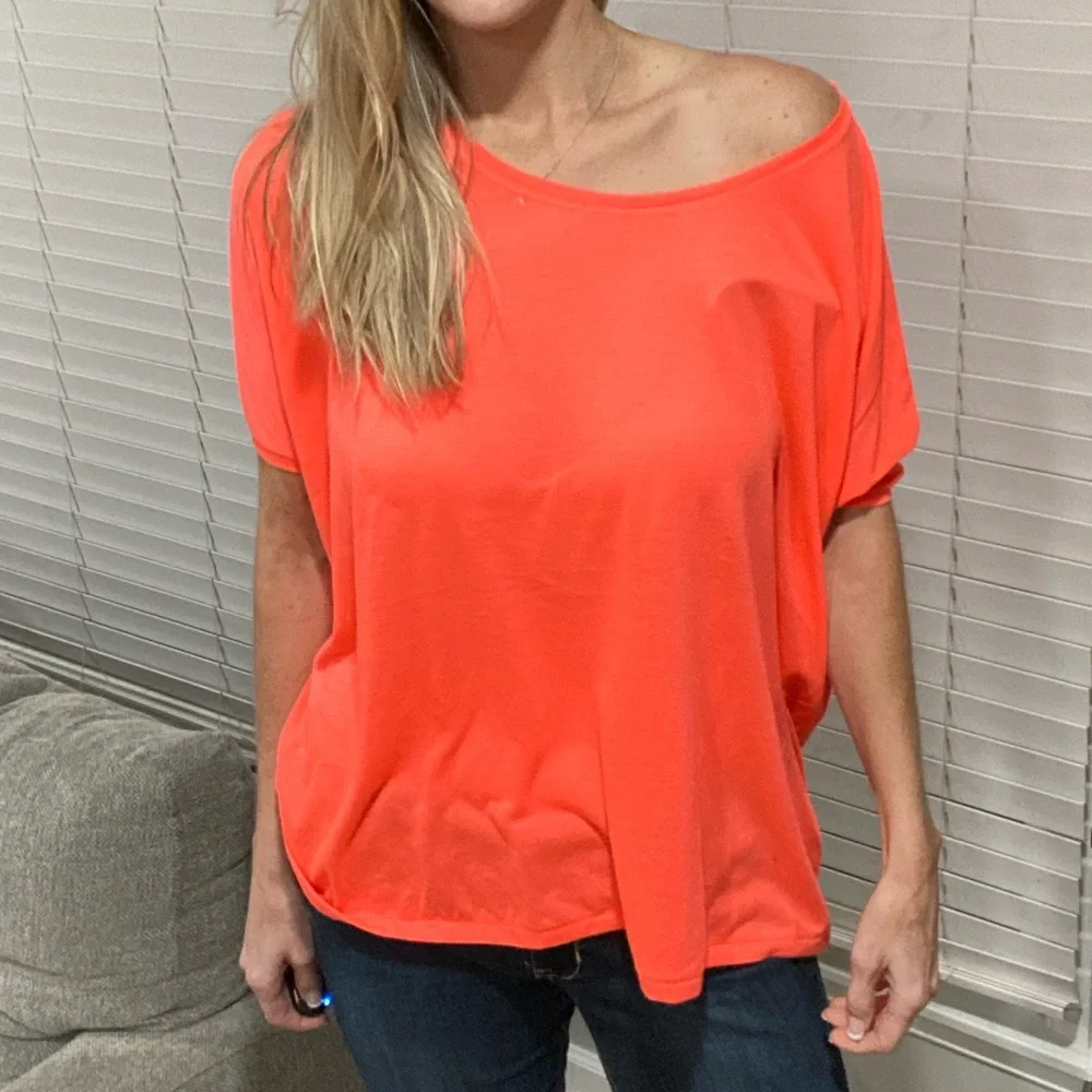 JUST FEMALE Oversized Neon Orange/Pink S/M Tee Shirt - Picture 2 of 11